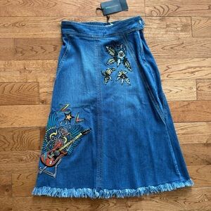 Zadig & Voltaire NWT size XS Jamille Brode Deluxe Embroidered Denim Skirt